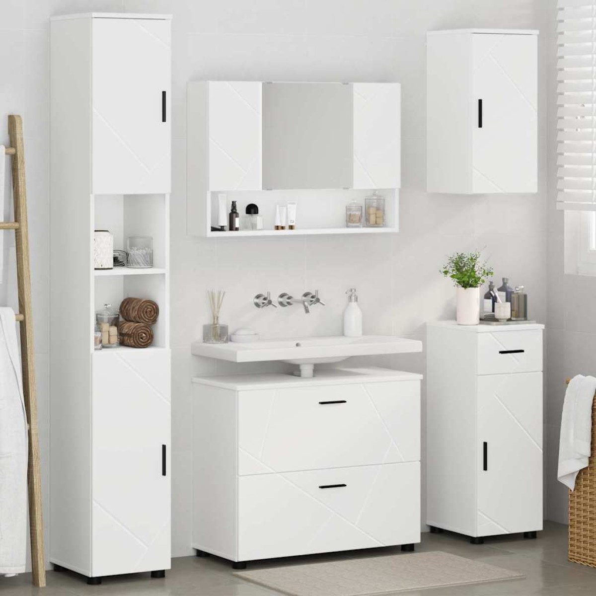vidaXL Σετ Επίπλων Μπάνιου 5 τμχ. Λευκό 35 x 30 x 192 εκ