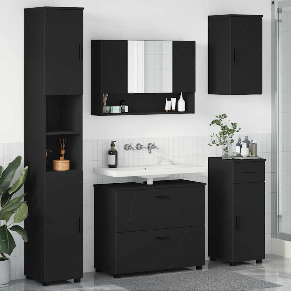 vidaXL Σετ Επίπλων Μπάνιου 5 τμχ. Μαύρο 35 x 30 x 192 εκ