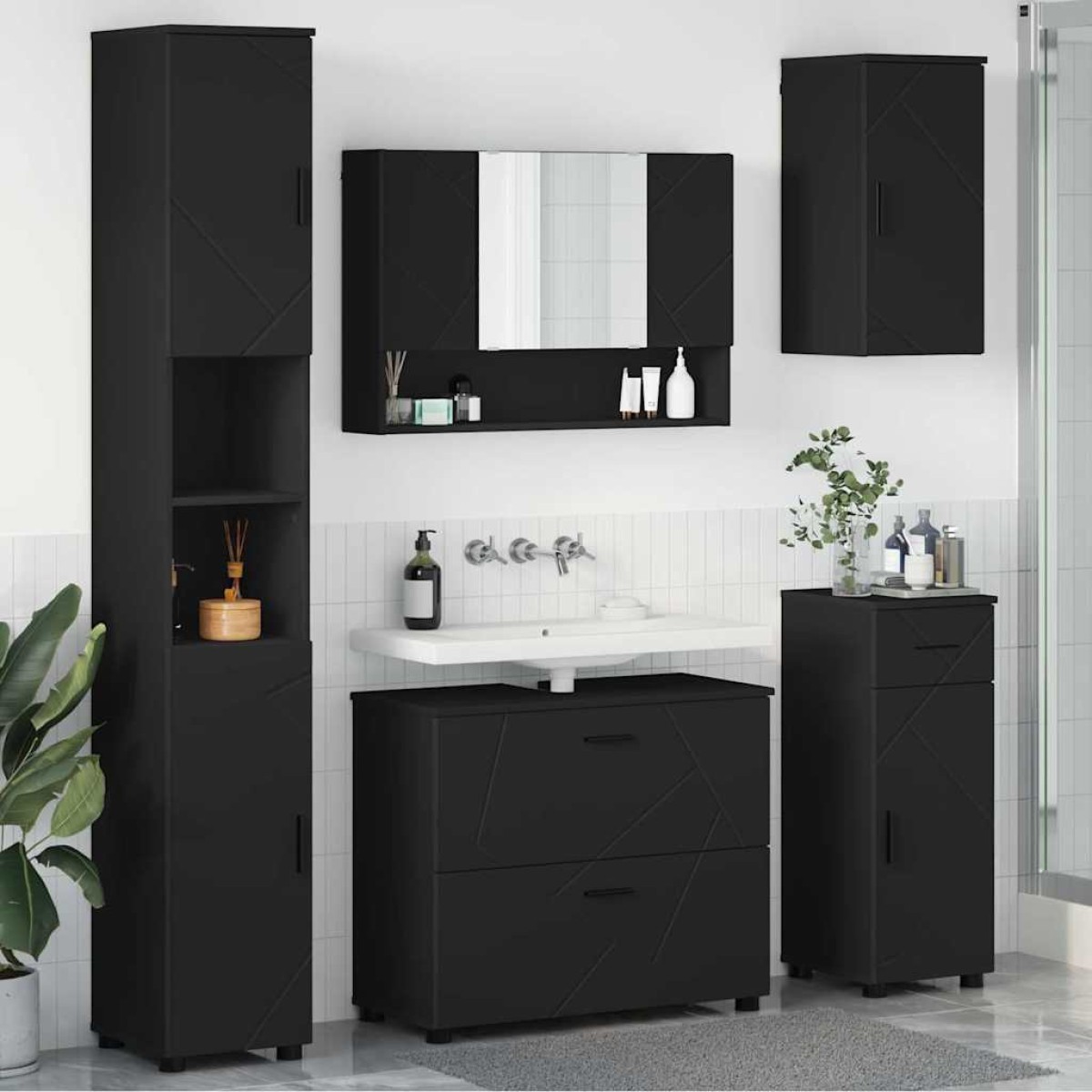 vidaXL Σετ Επίπλων Μπάνιου 5 τμχ. Μαύρο 35 x 30 x 192 εκ
