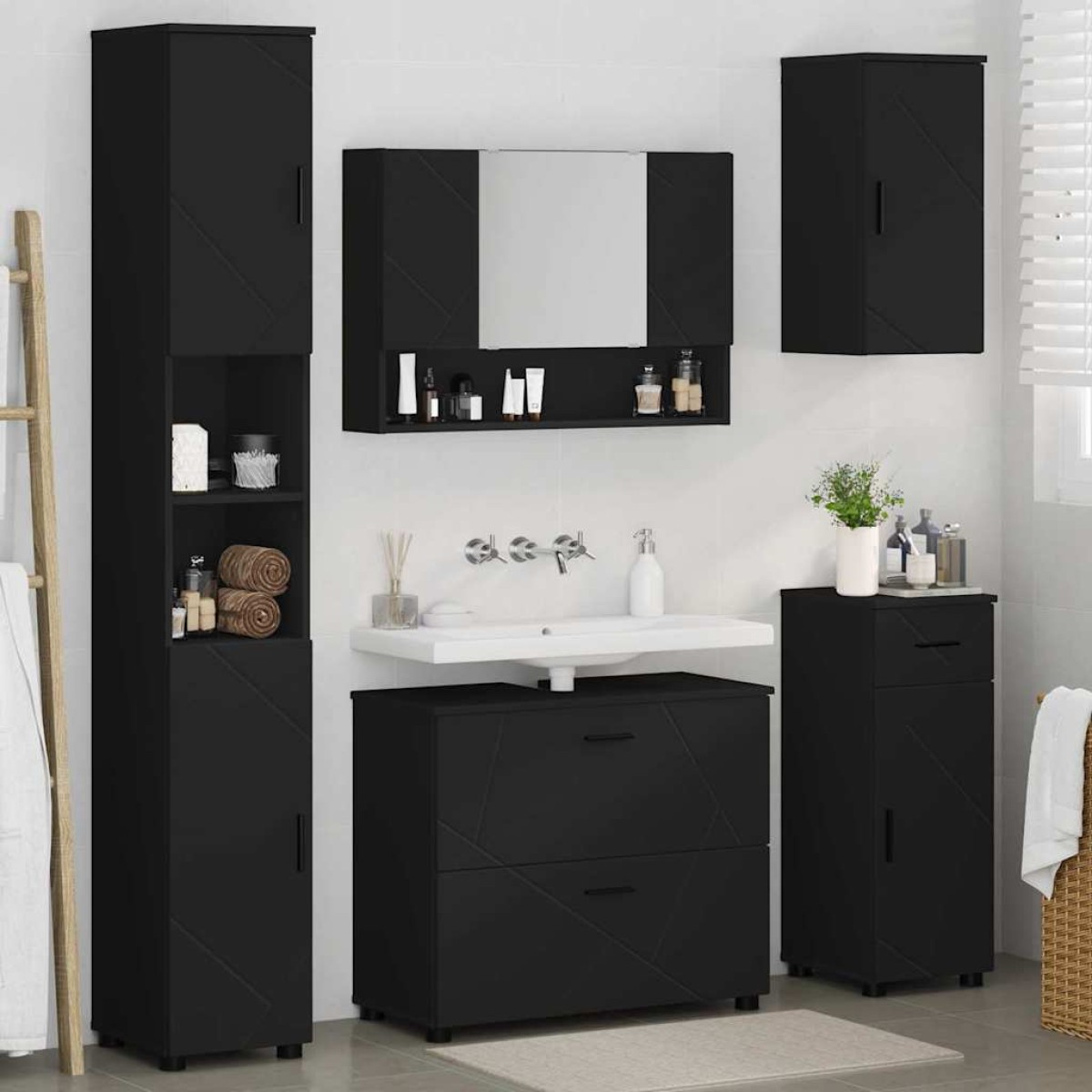 vidaXL Σετ Επίπλων Μπάνιου 5 τμχ. Μαύρο 35 x 30 x 192 εκ