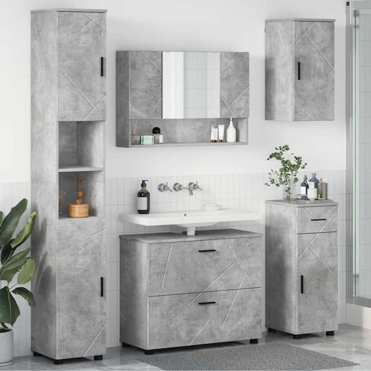 vidaXL Σετ Επίπλων Μπάνιου 5 τμχ. Σκυρόδεμα Γκρι 35 x 30 x 192 εκ