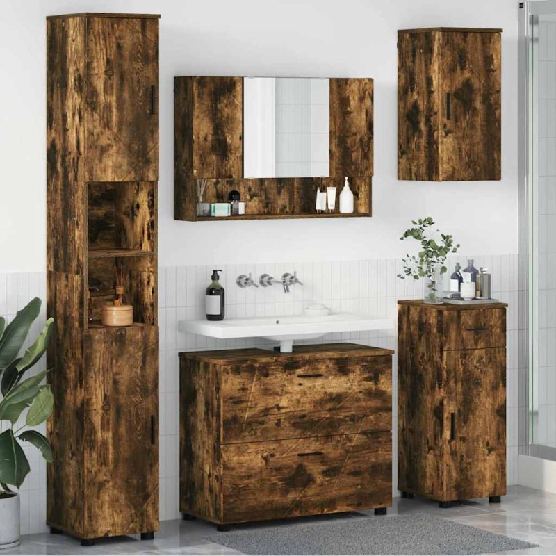 vidaXL Σετ Επίπλων Μπάνιου 5 τμχ. Καπνιστό Δρύς 35 x 30 x 192 εκ