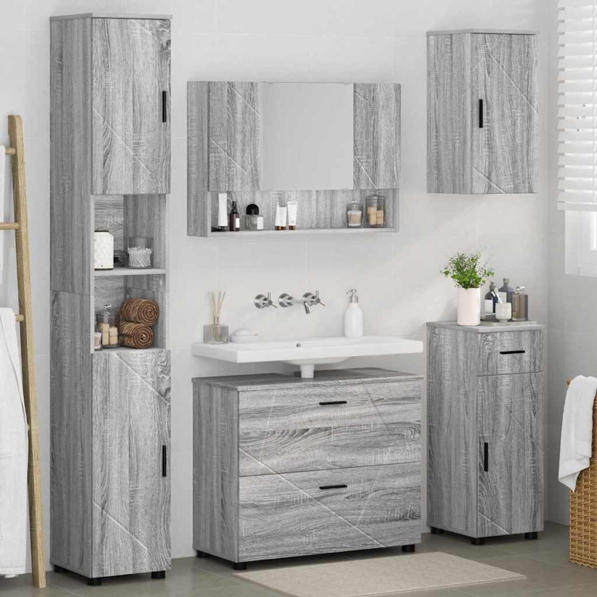 vidaXL Σετ Επίπλων Μπάνιου 5 τμχ. Γκρίζο Σονομα 35 x 30 x 192 εκ