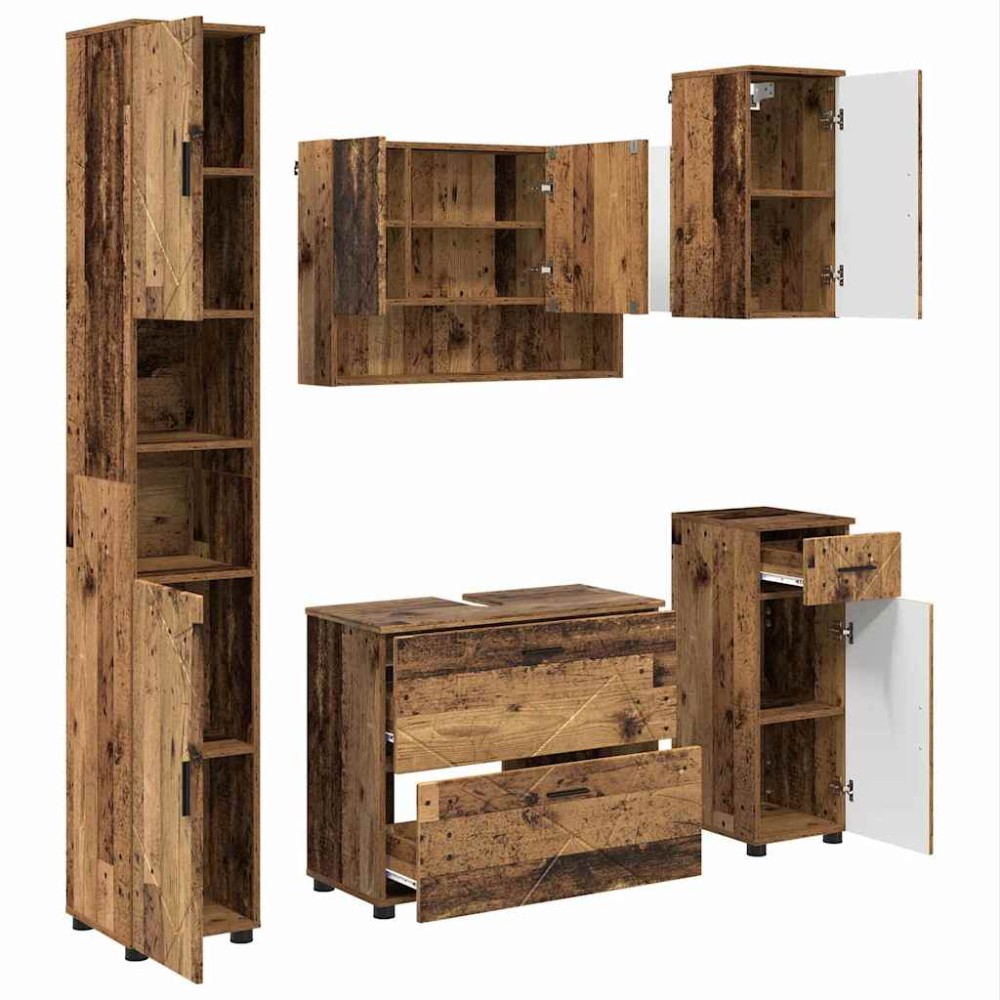 vidaXL Σετ Επίπλων Μπάνιου 5 τμχ. Παλιό Ξύλο 35 x 30 x 192 εκ
