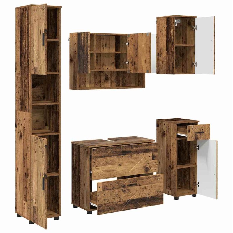 vidaXL Σετ Επίπλων Μπάνιου 5 τμχ. Παλιό Ξύλο 35 x 30 x 192 εκ