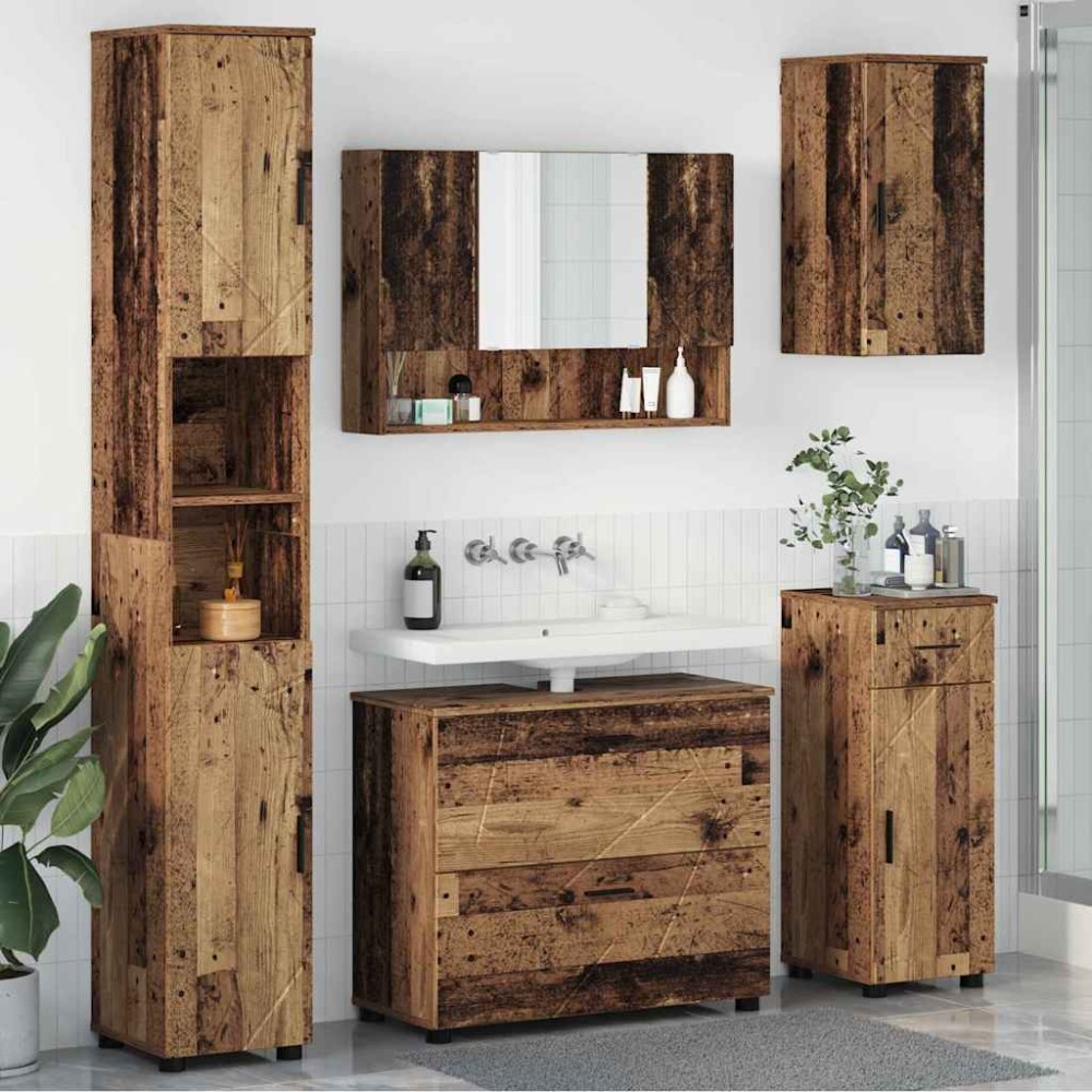 vidaXL Σετ Επίπλων Μπάνιου 5 τμχ. Παλιό Ξύλο 35 x 30 x 192 εκ