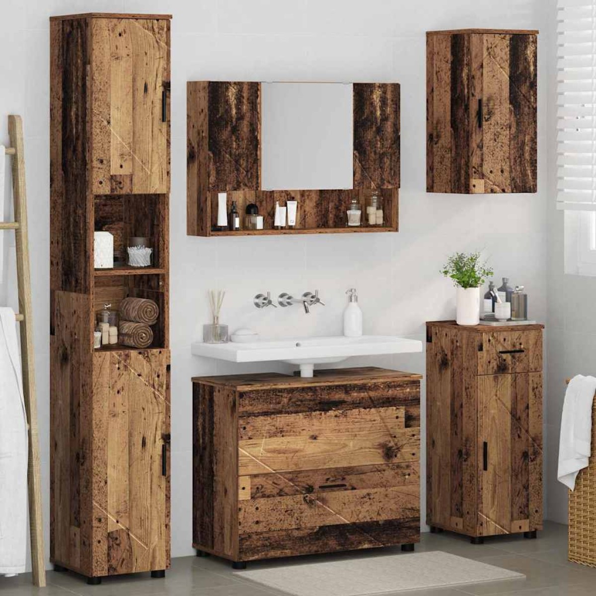 vidaXL Σετ Επίπλων Μπάνιου 5 τμχ. Παλιό Ξύλο 35 x 30 x 192 εκ
