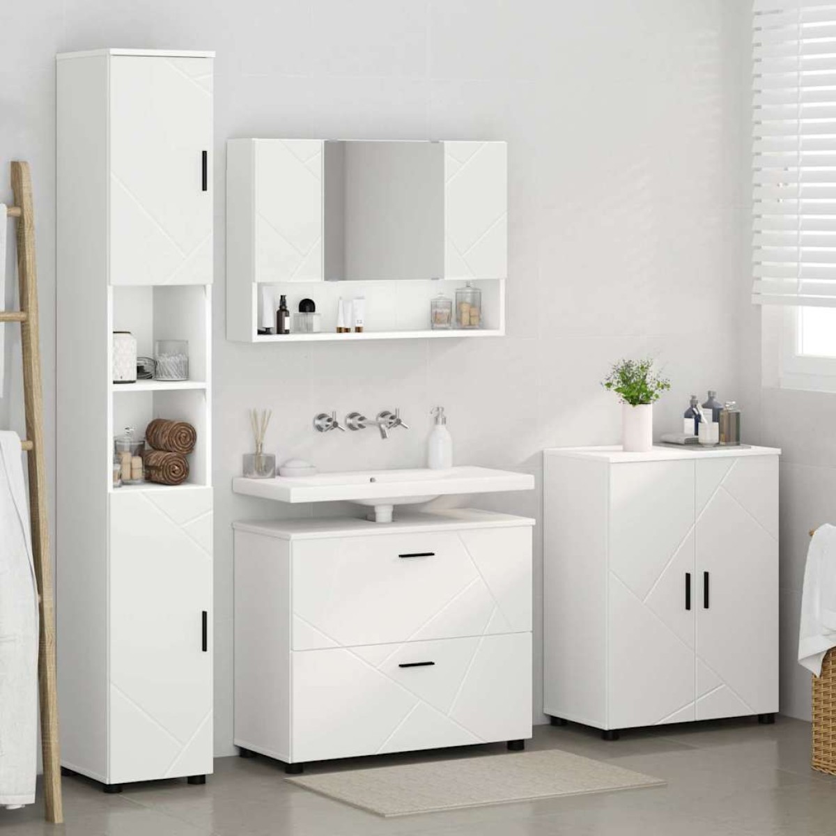 vidaXL Σετ Επίπλων Μπάνιου 4 τμχ. Λευκό 35 x 30 x 192 εκ