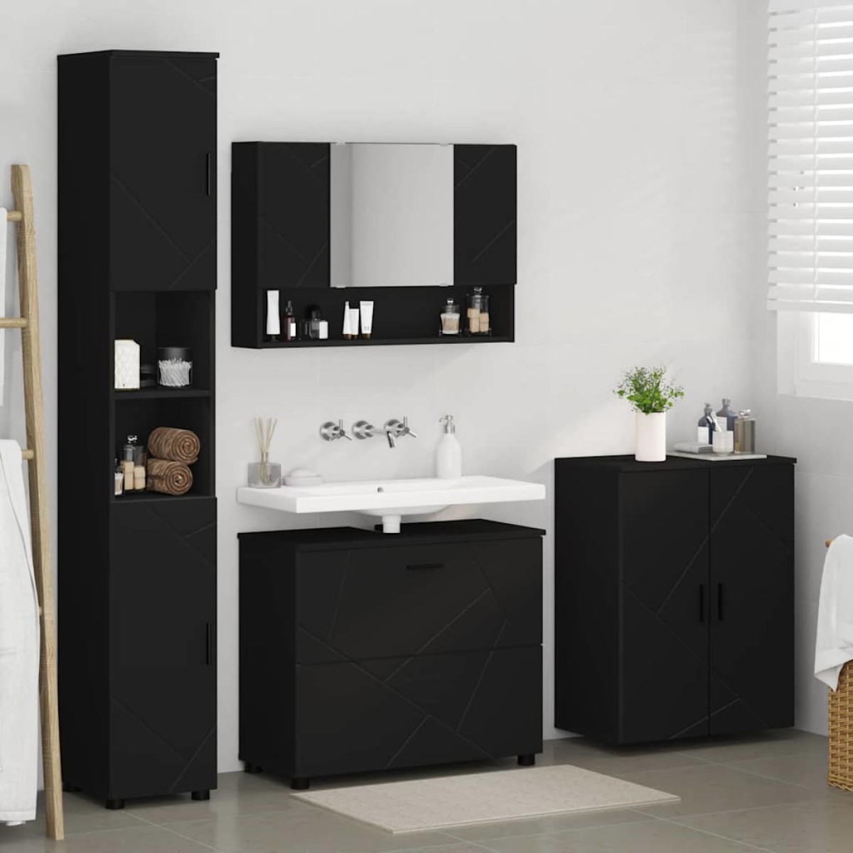 vidaXL Σετ Επίπλων Μπάνιου 4 τμχ. Μαύρο 35 x 30 x 192 εκ