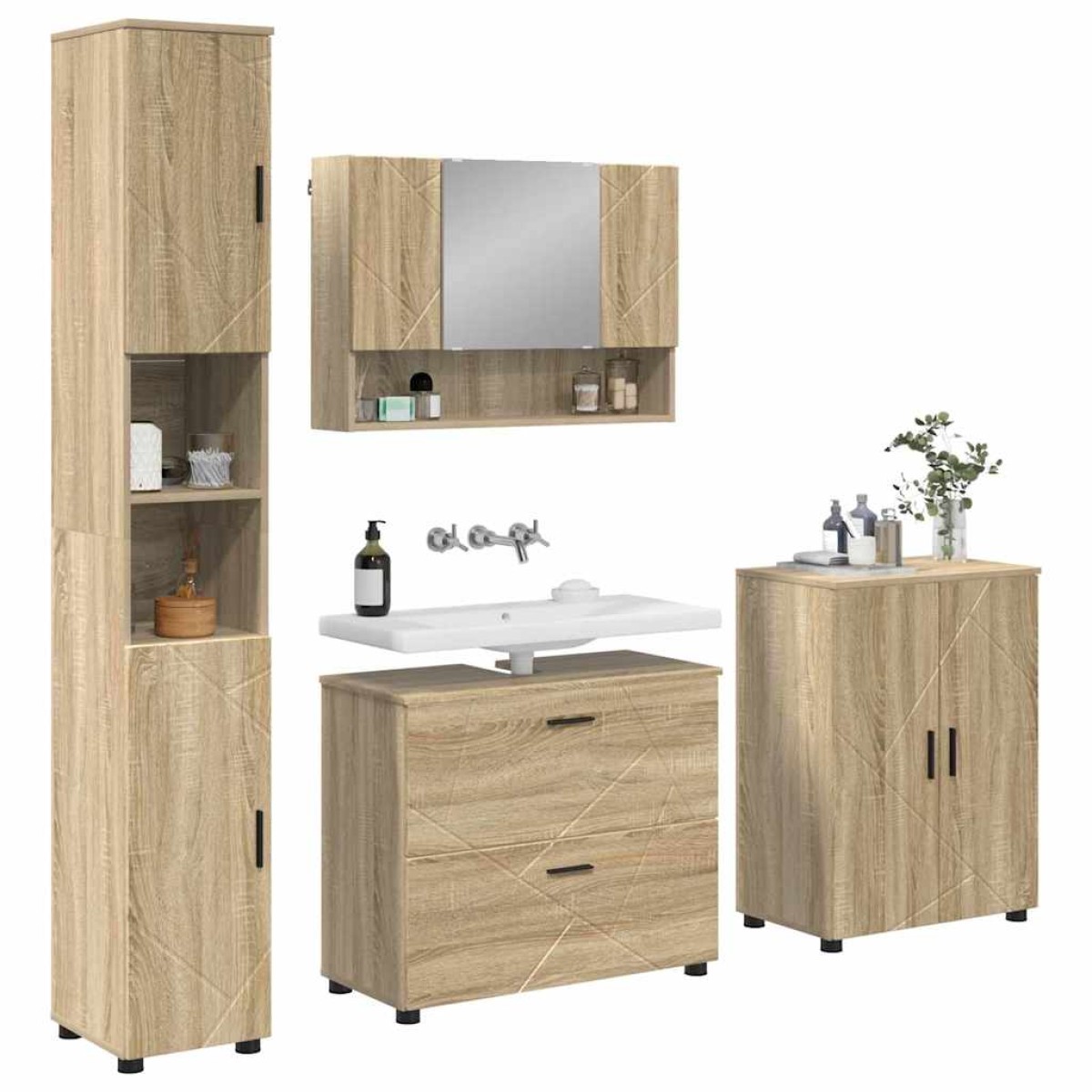 vidaXL Σετ Επίπλων Μπάνιου 4 τμχ. Δρύς Sonoma 35 x 30 x 192 εκ