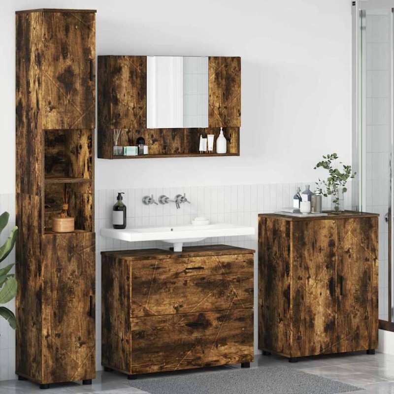 vidaXL Σετ Επίπλων Μπάνιου 4 τμχ. Καπνιστό Δρύς 35 x 30 x 192 εκ