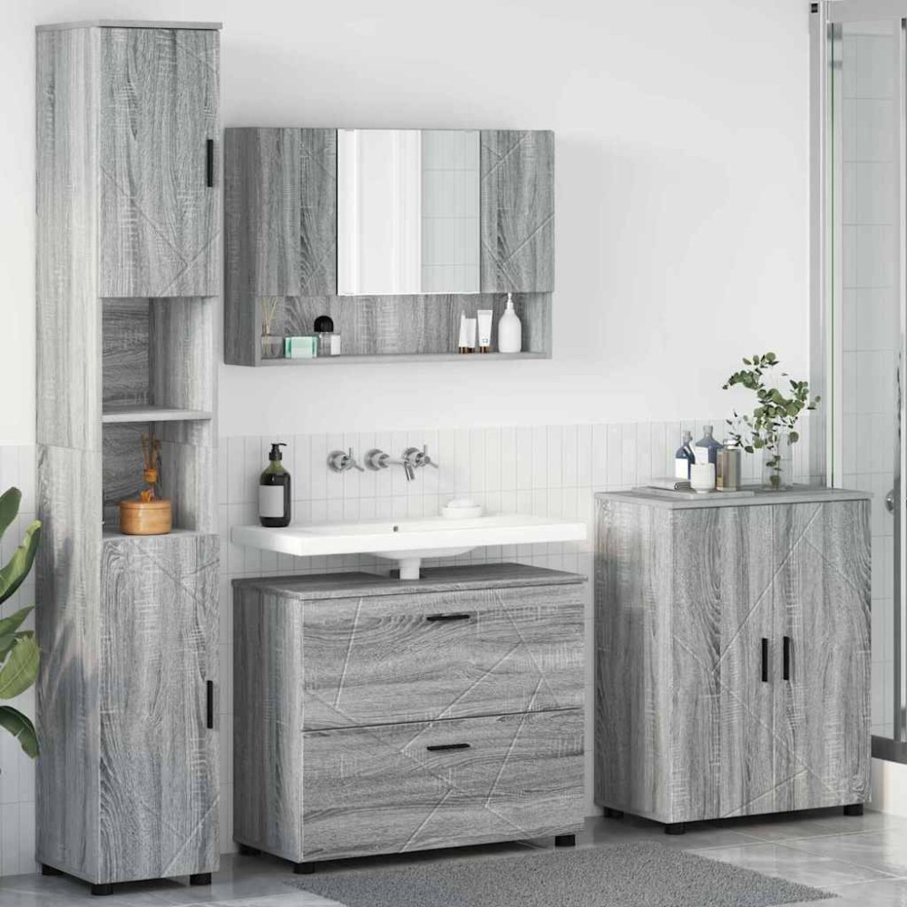 vidaXL Σετ Επίπλων Μπάνιου 4 τμχ. Γκρίζο Σονομα 35 x 30 x 192 εκ