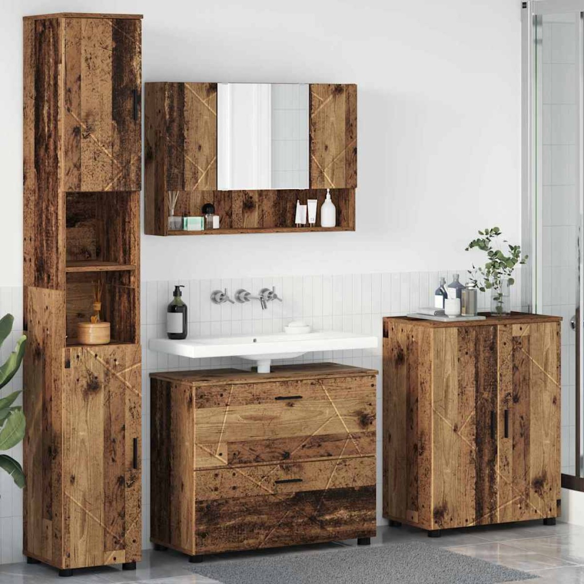 vidaXL Σετ Επίπλων Μπάνιου 4 τμχ. Παλιό Ξύλο 35 x 30 x 192 εκ