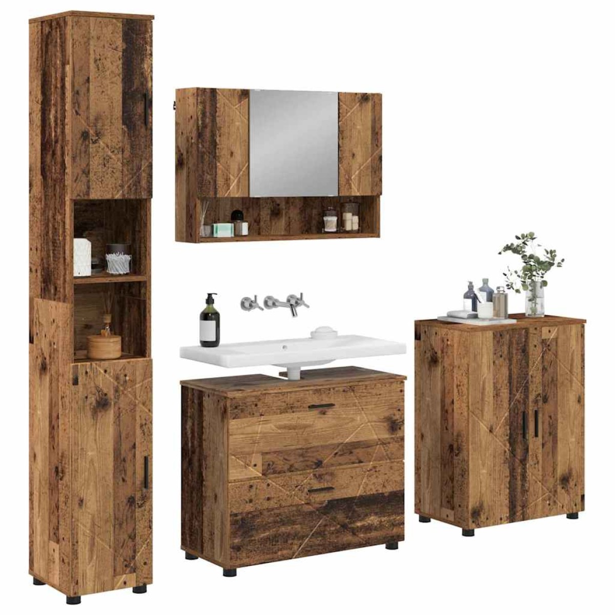 vidaXL Σετ Επίπλων Μπάνιου 4 τμχ. Παλιό Ξύλο 35 x 30 x 192 εκ