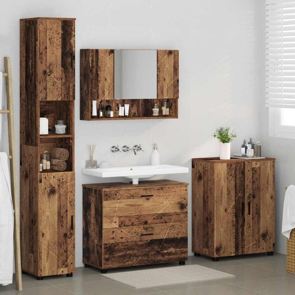 vidaXL Σετ Επίπλων Μπάνιου 4 τμχ. Παλιό Ξύλο 35 x 30 x 192 εκ