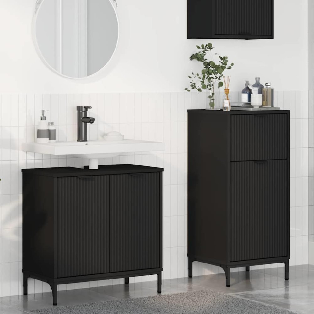 vidaXL Σετ Επίπλων Μπάνιου 2 τμχ. Μαύρο 39,5 x 36 x 88 εκ