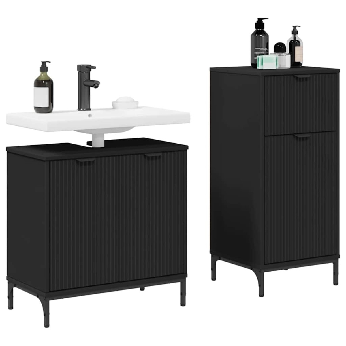 vidaXL Σετ Επίπλων Μπάνιου 2 τμχ. Μαύρο 39,5 x 36 x 88 εκ