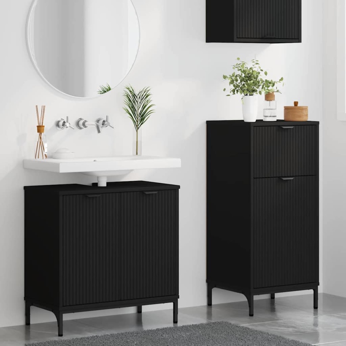 vidaXL Σετ Επίπλων Μπάνιου 2 τμχ. Μαύρο 39,5 x 36 x 88 εκ