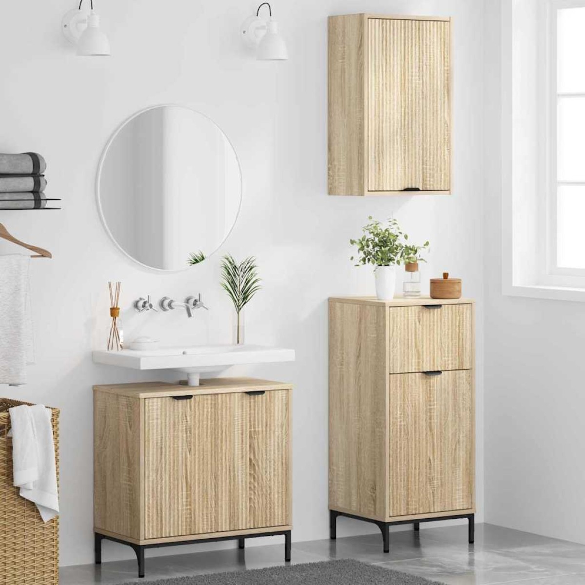 vidaXL Σετ Επίπλων Μπάνιου 3 τμχ. Δρύς Sonoma 39,5 x 36 x 88 εκ