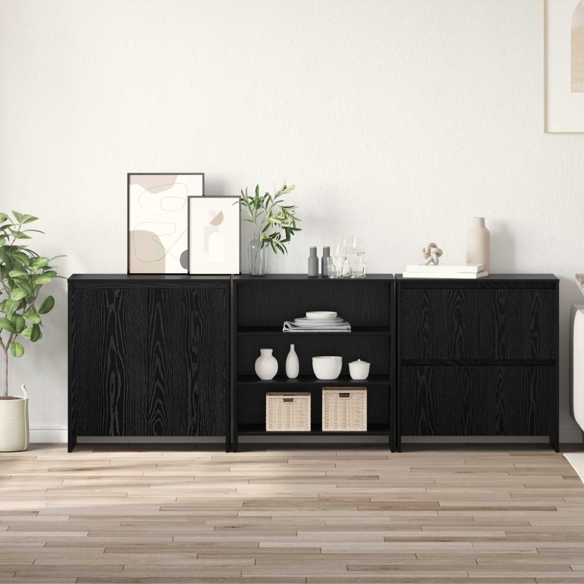 vidaXL Πλαϊνό γραφείο 3 τμχ. Μαύρη Οξυά 70 x 41 x 75 εκ.