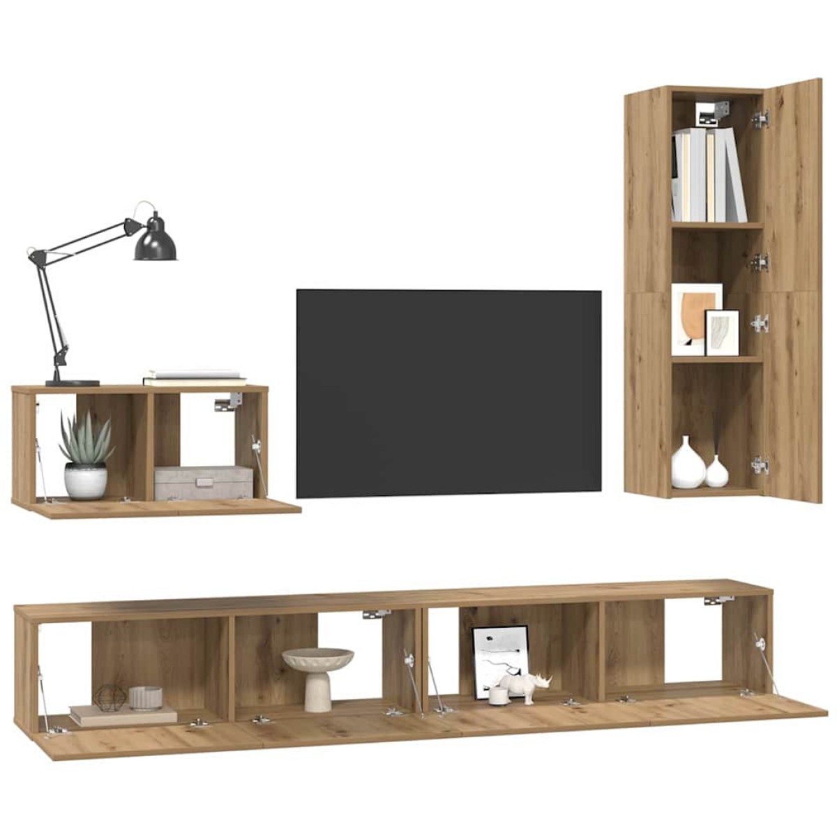 vidaXL Τηλεοπτική Κάβα Τοίχου 4 τμχ. Artisan Oak Επεξεργασμένο Ξύλο