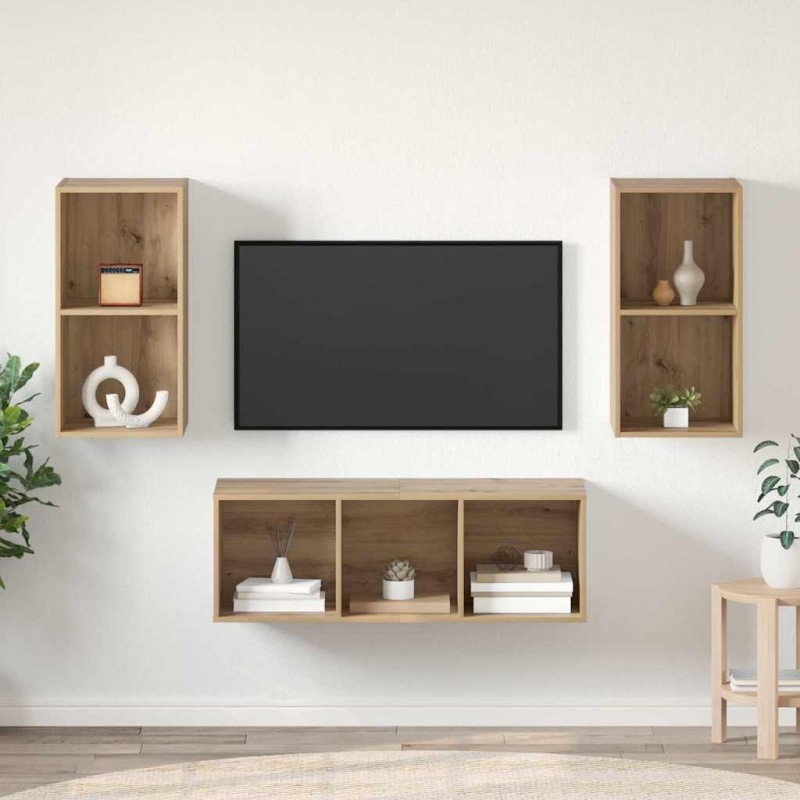 vidaXL Σετ επίπλου τηλεόρασης 3 τμχ. Artisan Oak Επεξεργασμένο Ξύλο