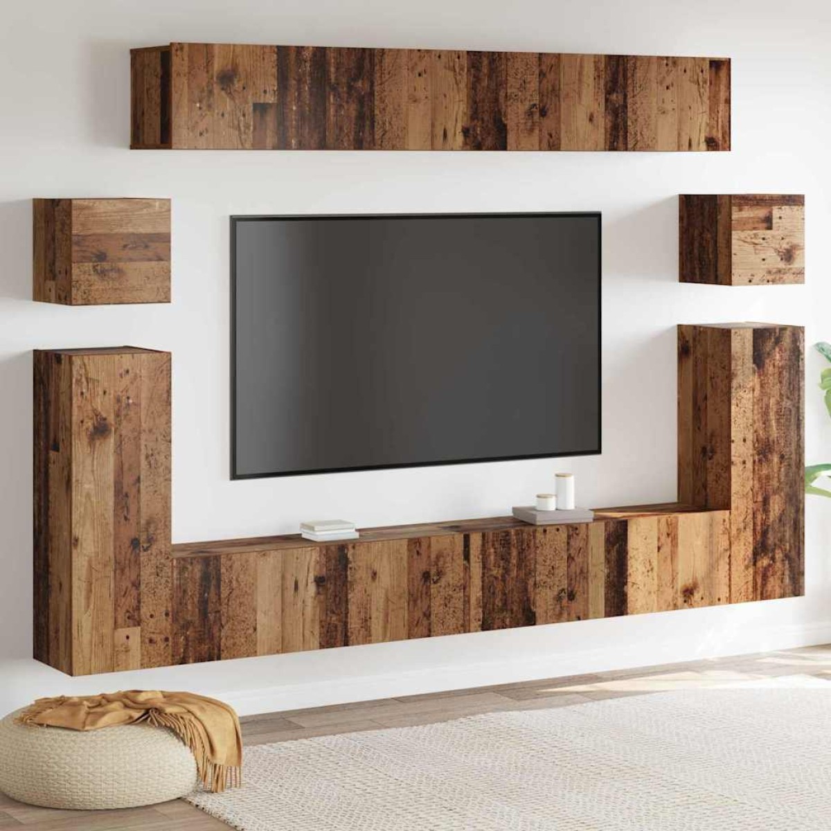 vidaXL Μονάδες TV Επιτοίχιο 4 pcs Παλιό Ξύλο Επεξεργασμένο ξύλο