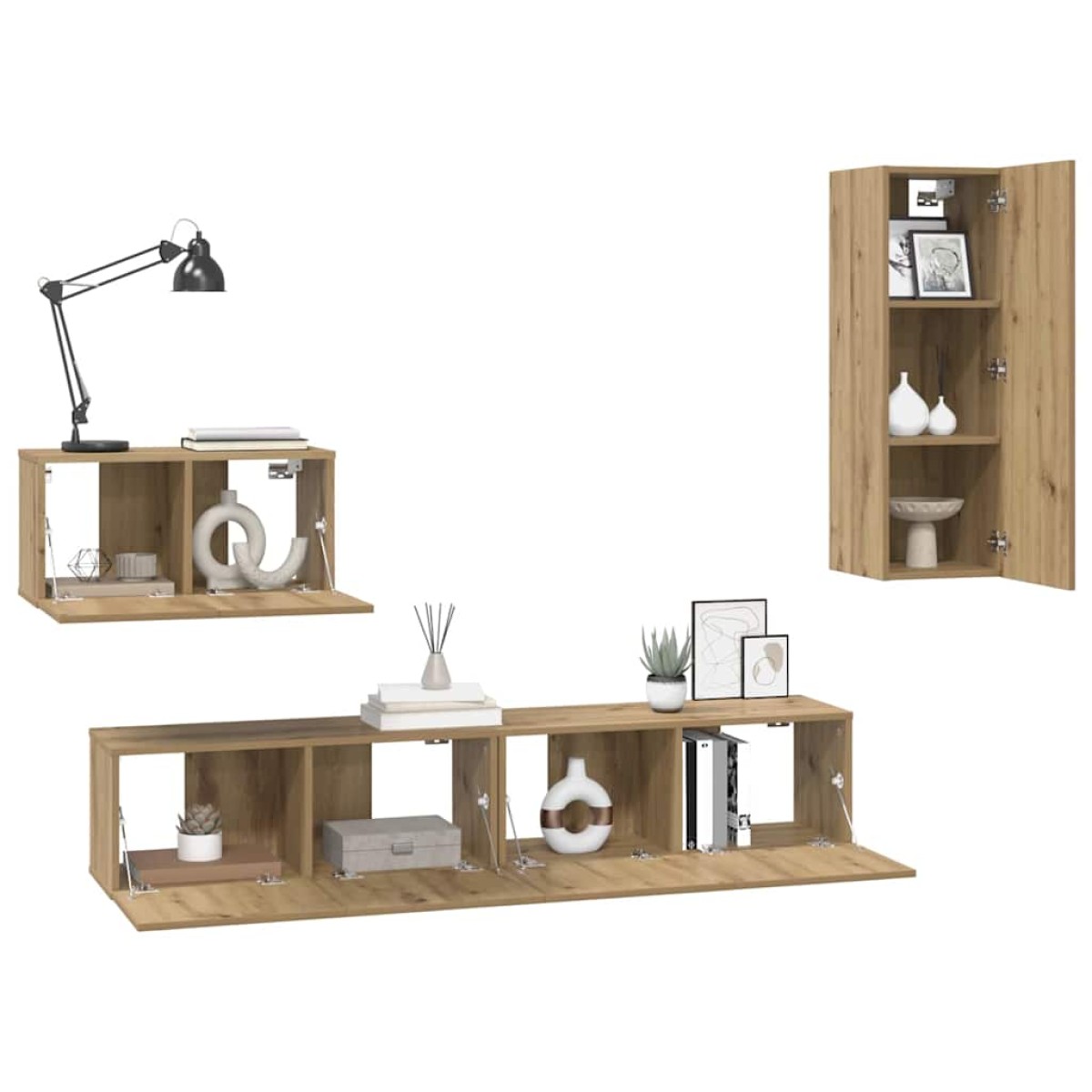 vidaXL Τηλεοπτική Κάβα Τοίχου 4 τμχ. Artisan Oak Επεξεργασμένο Ξύλο
