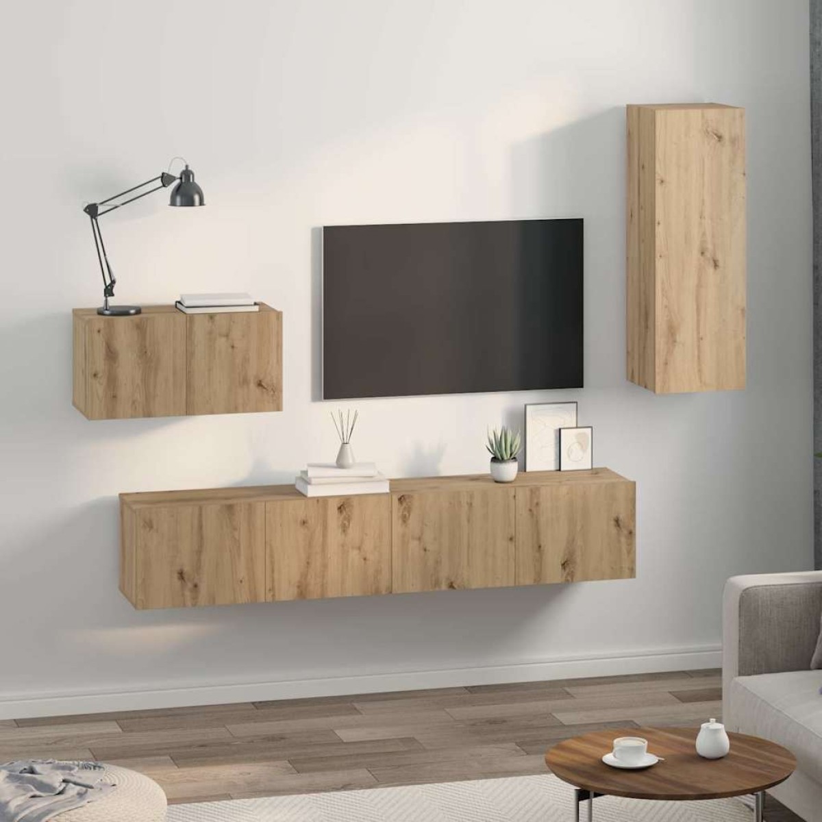 vidaXL Τηλεοπτική Κάβα Τοίχου 4 τμχ. Artisan Oak Επεξεργασμένο Ξύλο