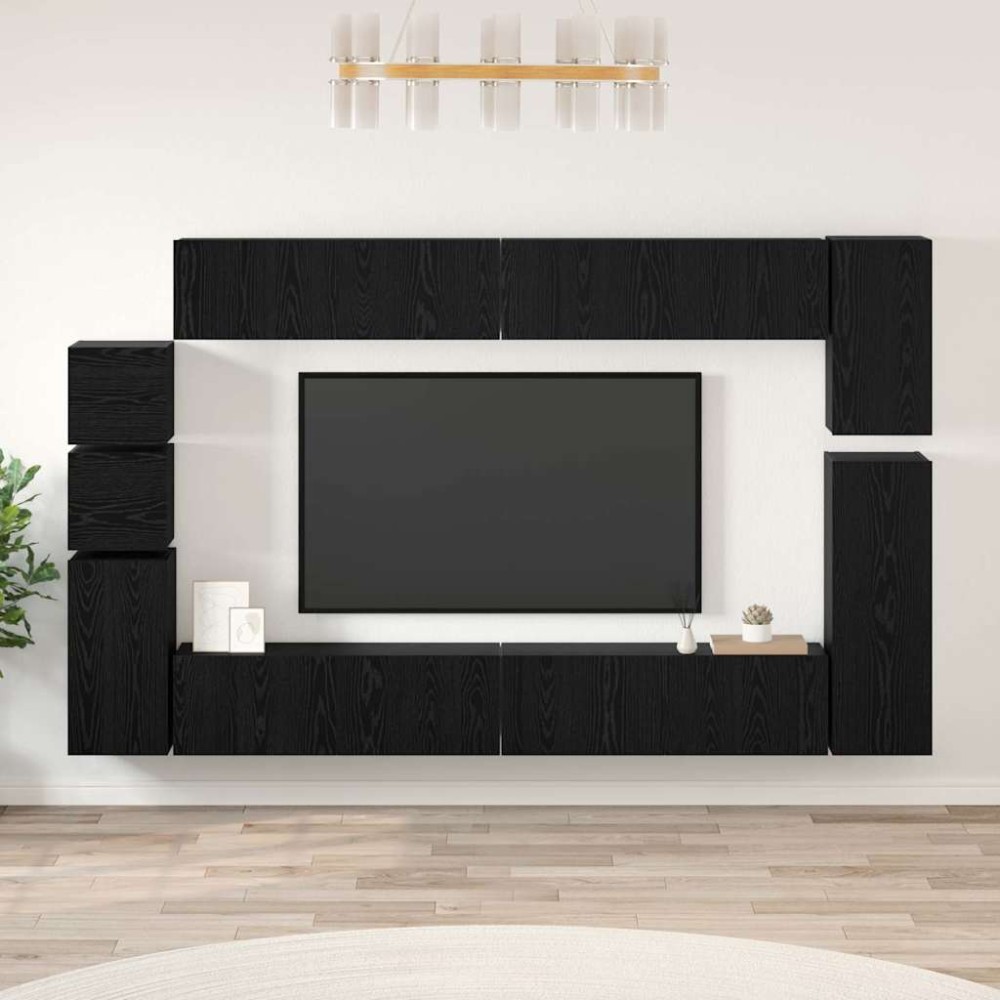 vidaXL Σετ επίπλου τηλεόρασης 9 τμχ. Μαύρη Οξυά Επεξεργασμένο Ξύλο