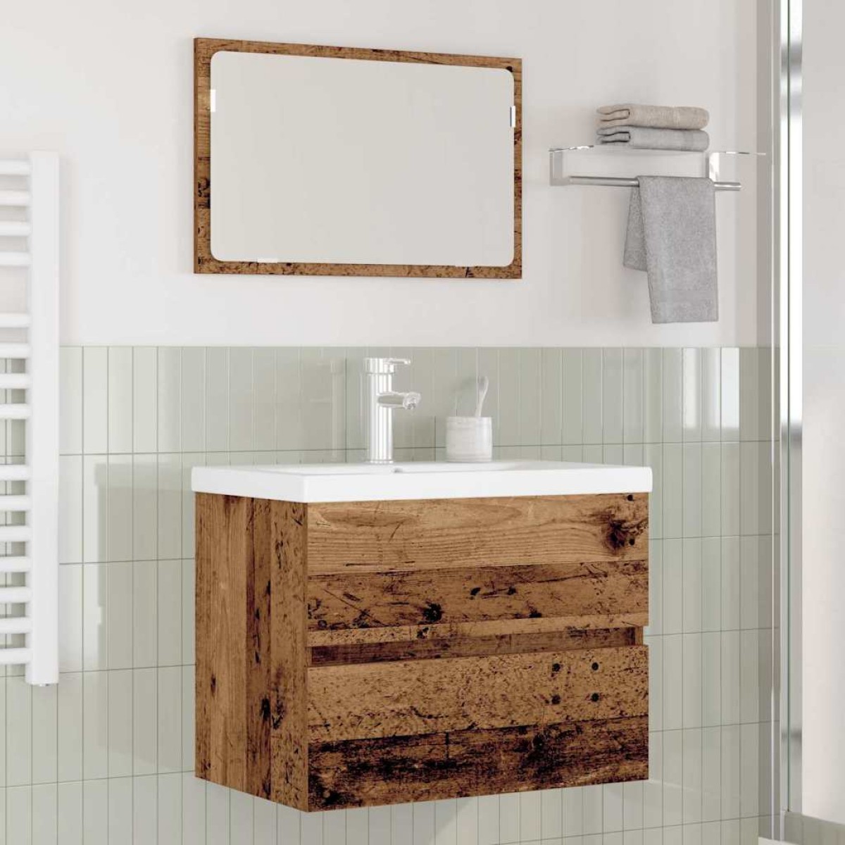 vidaXL Σετ Επίπλων Μπάνιου 3 τμχ. Παλιό Ξύλο 60 x 38,5 x 45 cm