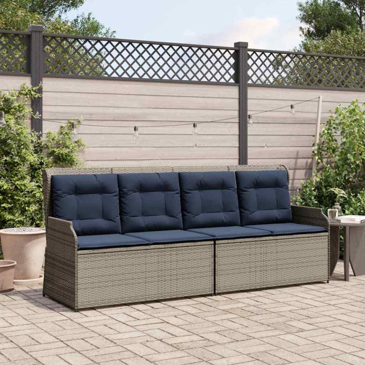 vidaXL Παγκάκι κήπου με μαξιλάρι Γκρι και Navy Blue συνθετικό ρατάν