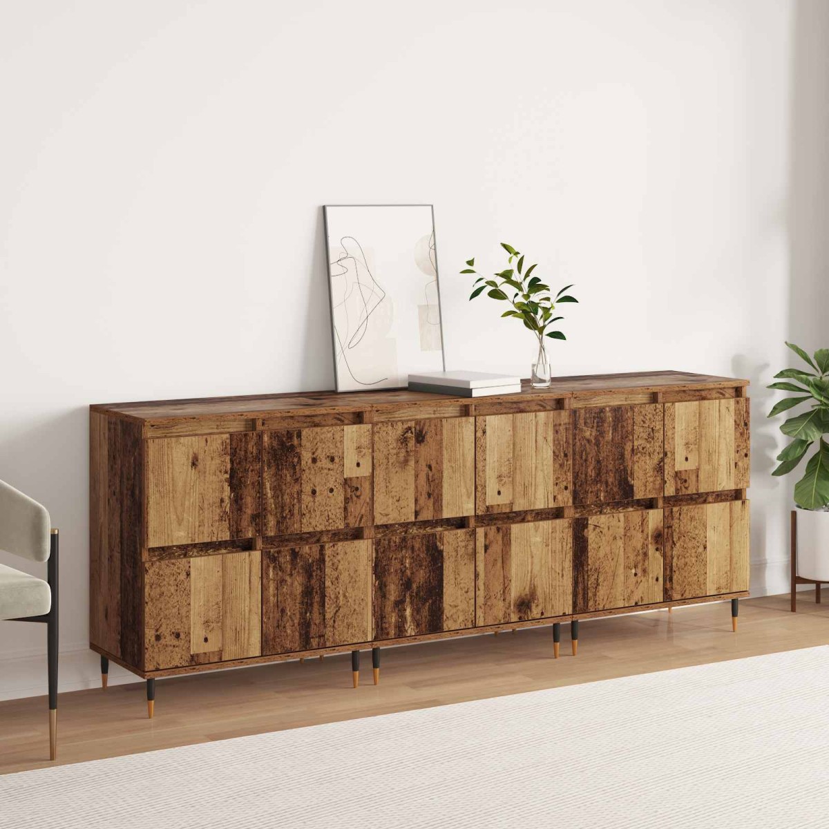 vidaXL Ντουλάπι αποθήκευσης 3 τμχ. Παλιό ξύλο 60 x 35 x 70 cm