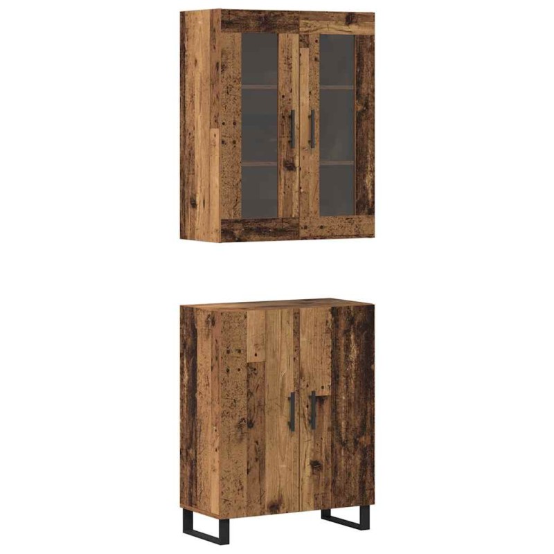 vidaXL Highboard 2 τμχ. Παλαιό ξύλο 69,5 x 34 x 180 εκ.