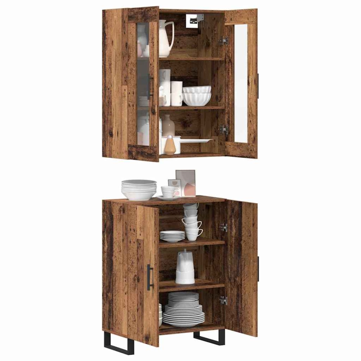 vidaXL Highboard 2 τμχ. Παλαιό ξύλο 69,5 x 34 x 180 εκ.