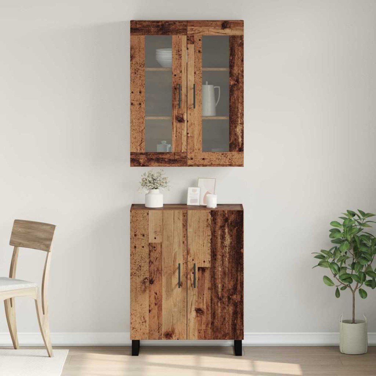 vidaXL Highboard 2 τμχ. Παλαιό ξύλο 69,5 x 34 x 180 εκ.