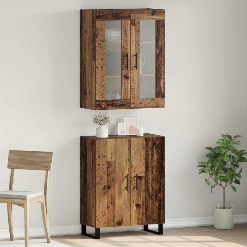 vidaXL Highboard 2 τμχ. Παλαιό ξύλο 69,5 x 34 x 180 εκ.