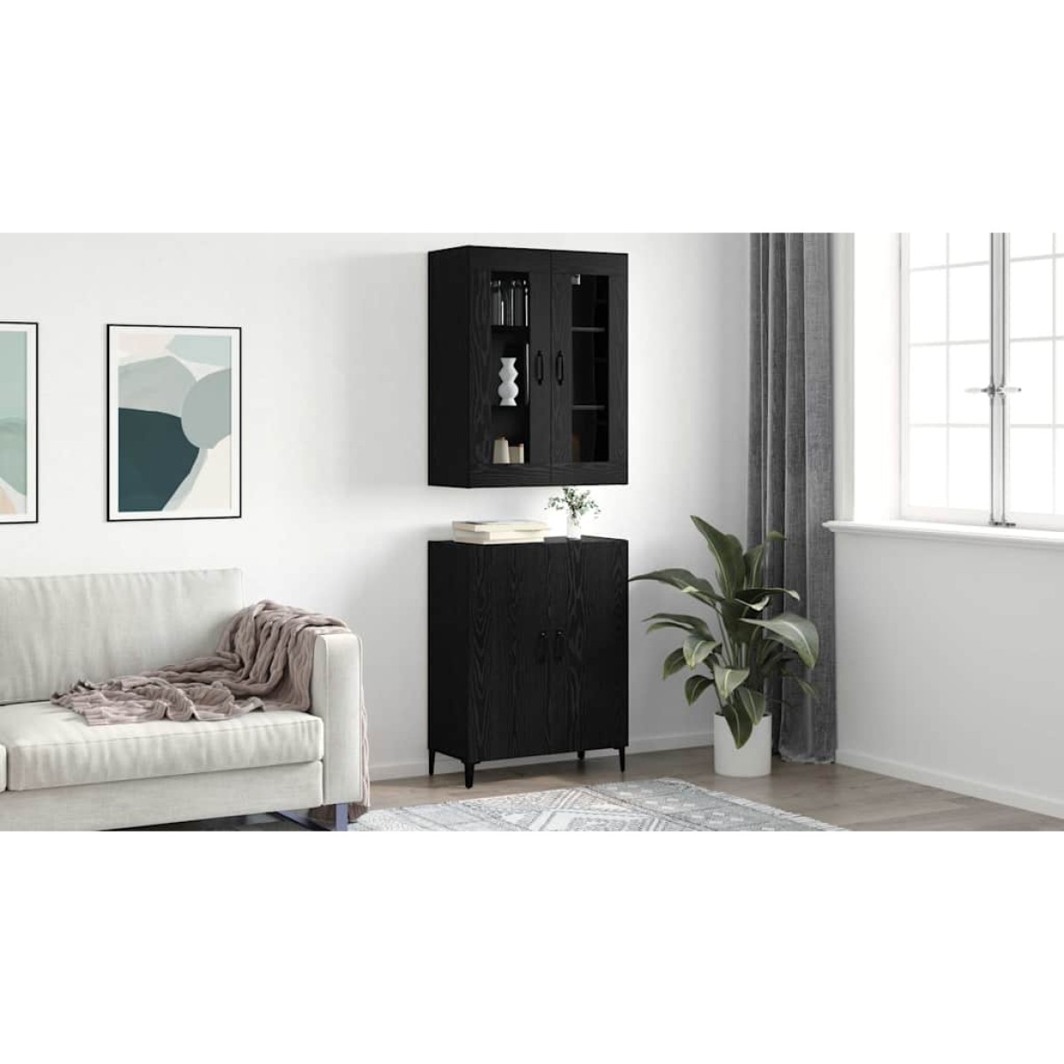 vidaXL Highboard 2 τμχ. Μαύρη δρυς 69,5 x 34 x 180 εκ.