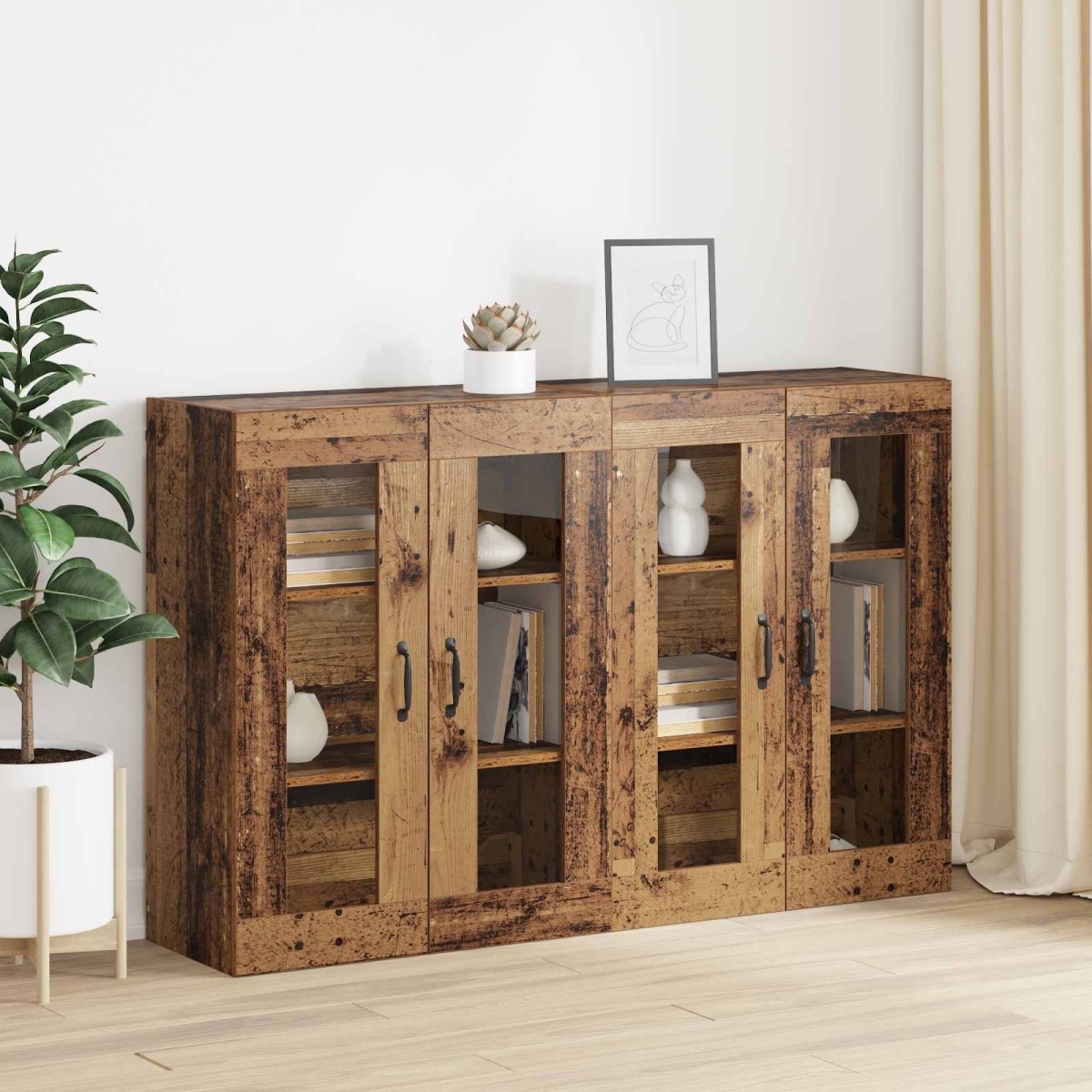 vidaXL Ντουλάπια Τοίχου 2 τμχ. Παλαιό ξύλο 69,5 x 34 x 90 εκ.