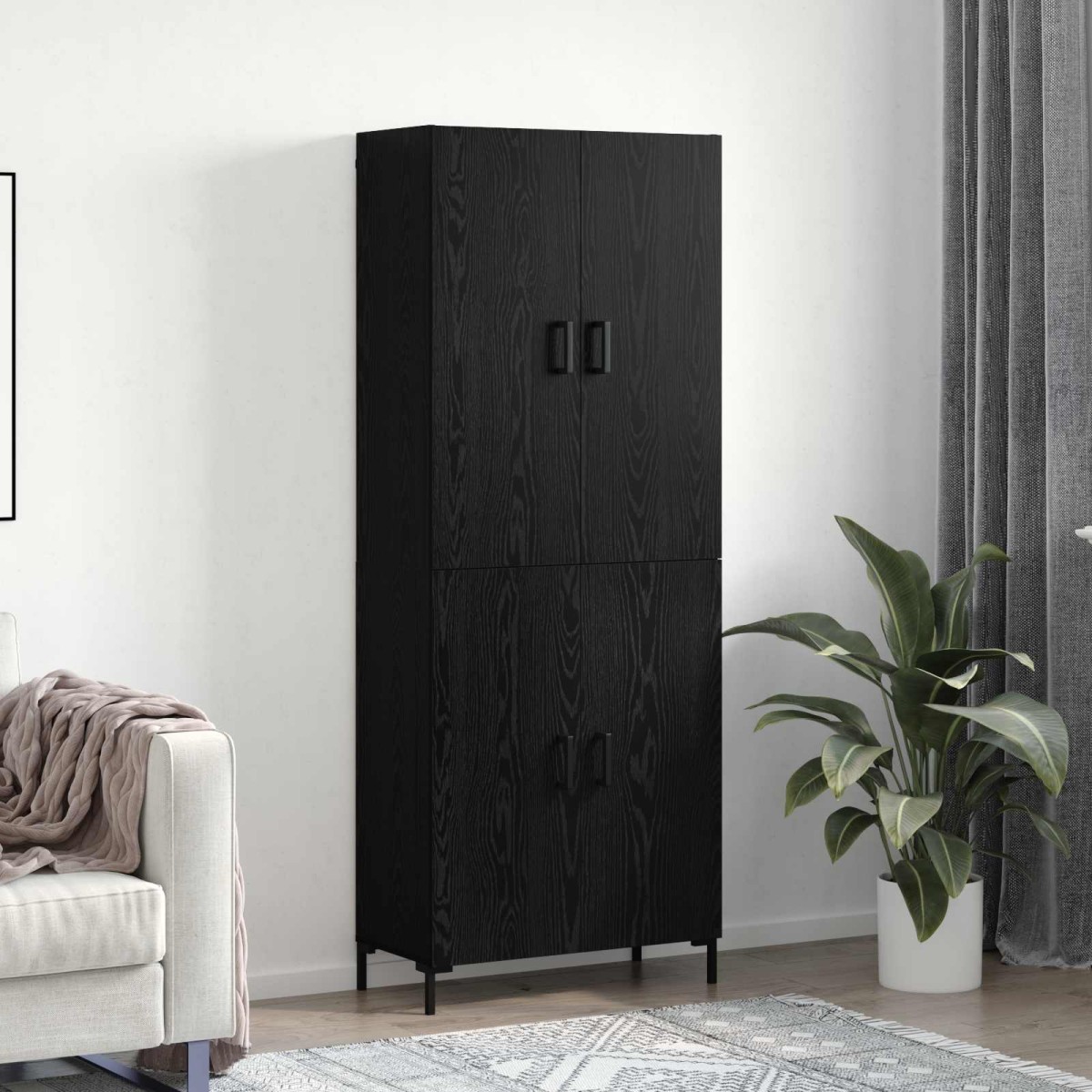 vidaXL Highboard Μαύρη δρυς 69,5 x 34 x 180 εκ. Επεξεργασμένο Ξύλο