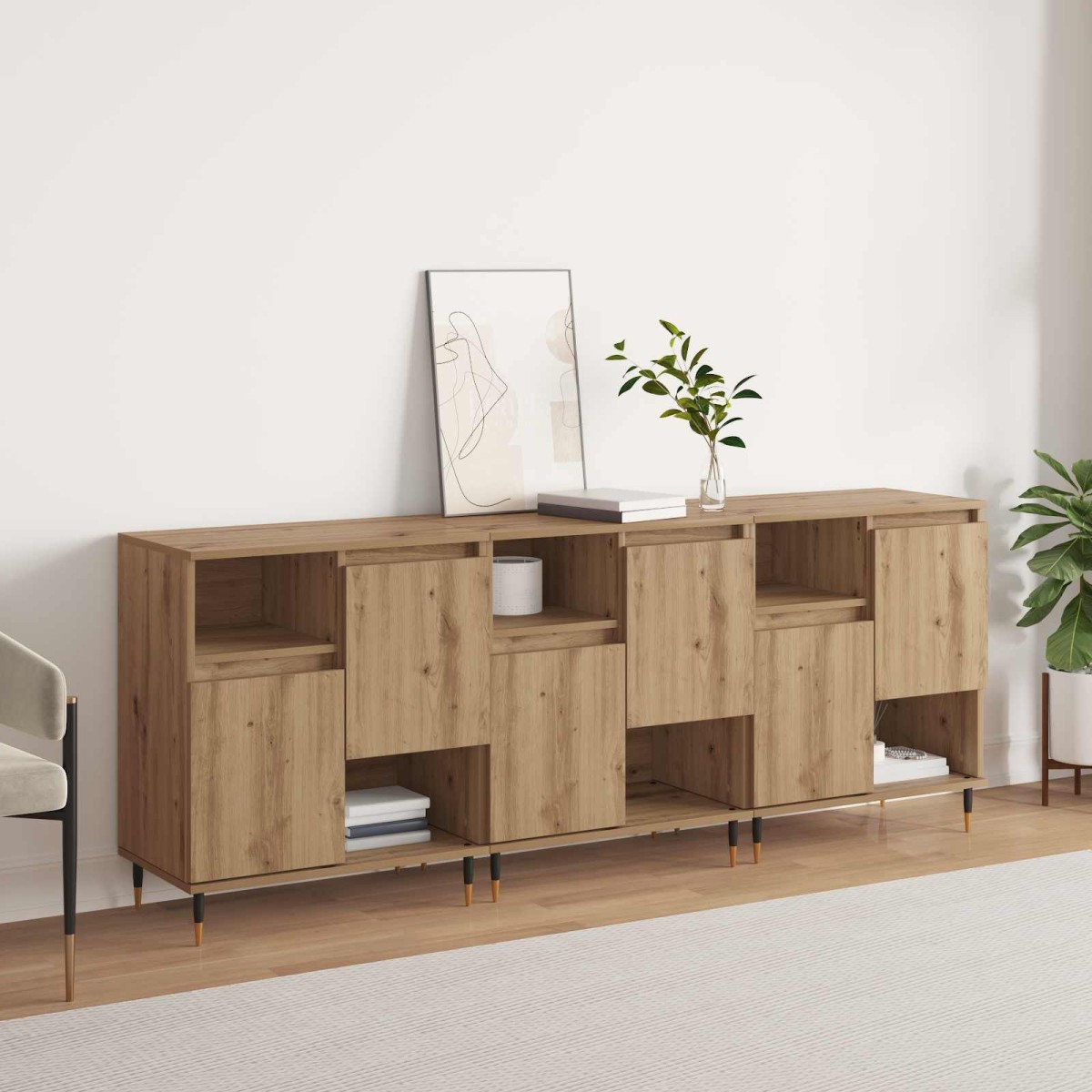 vidaXL Παραδοσιακά Πλευρικά Έπιπλα 3 τμχ. Artisan Oak