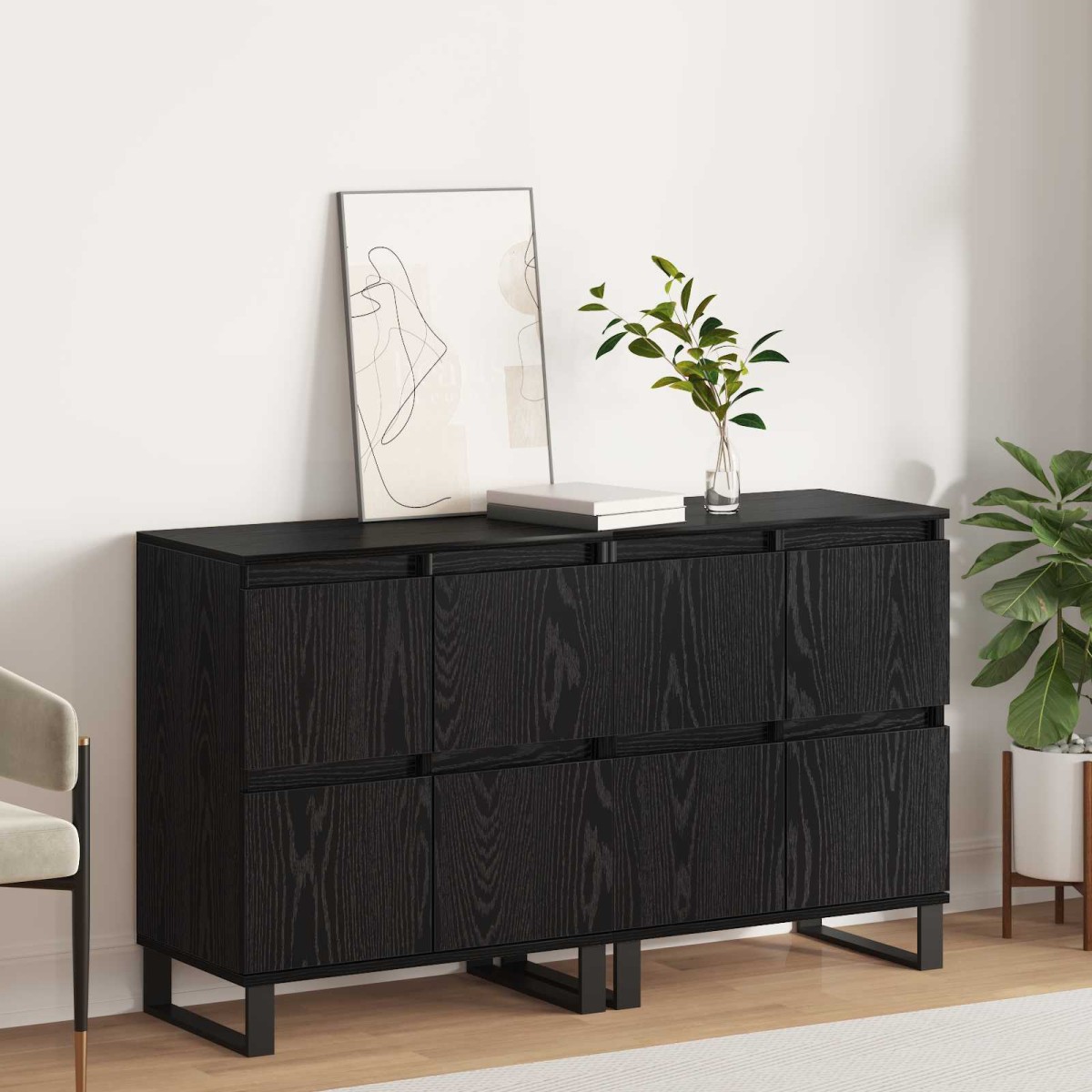 vidaXL Πλαϊνό γραφείο 2 τμχ. Μαύρη Οξυά 60 x 35 x 70 cm
