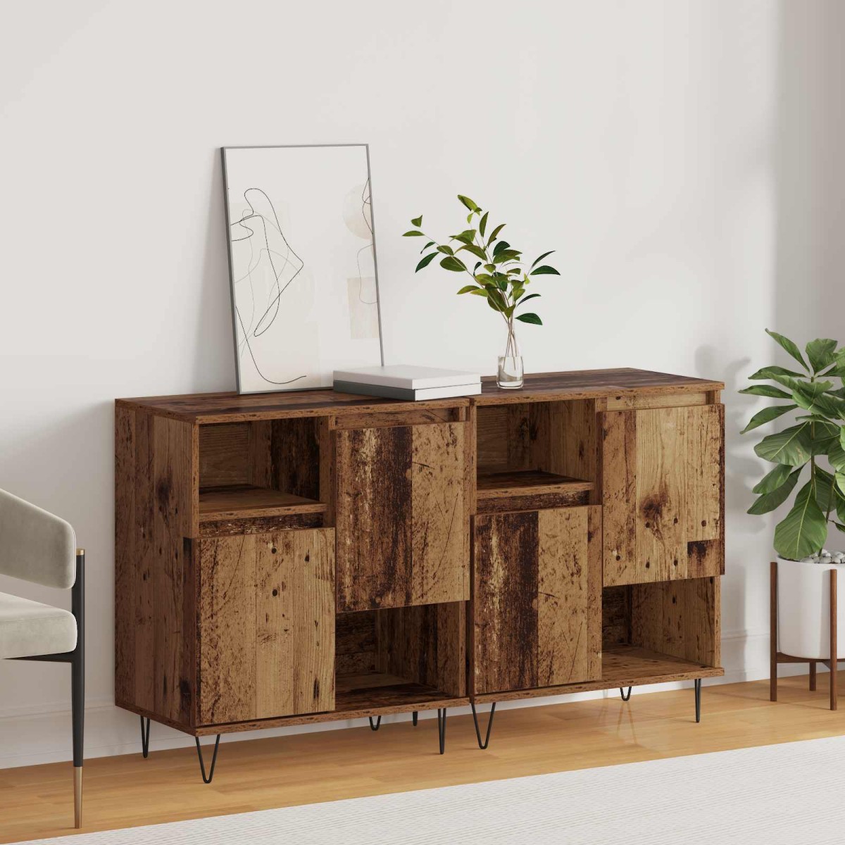 vidaXL Πλαϊνό γραφείο 2 τμχ. Παλιό ξύλο 60 x 35 x 70 cm
