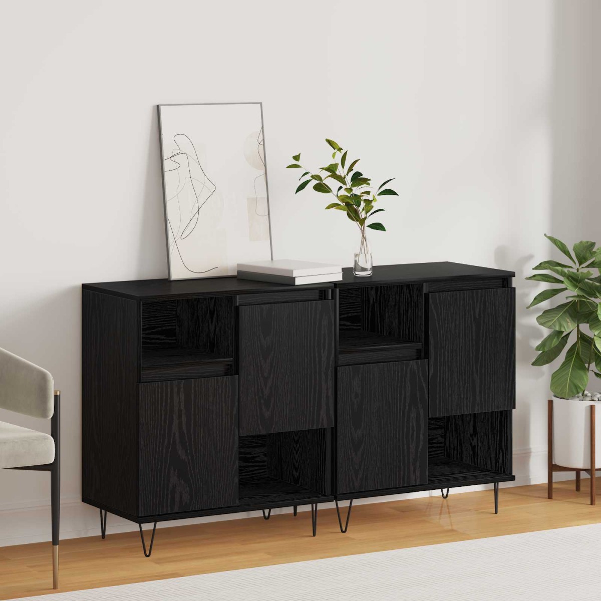 vidaXL Πλαϊνό γραφείο 2 τμχ. Μαύρη Οξυά 60 x 35 x 70 cm