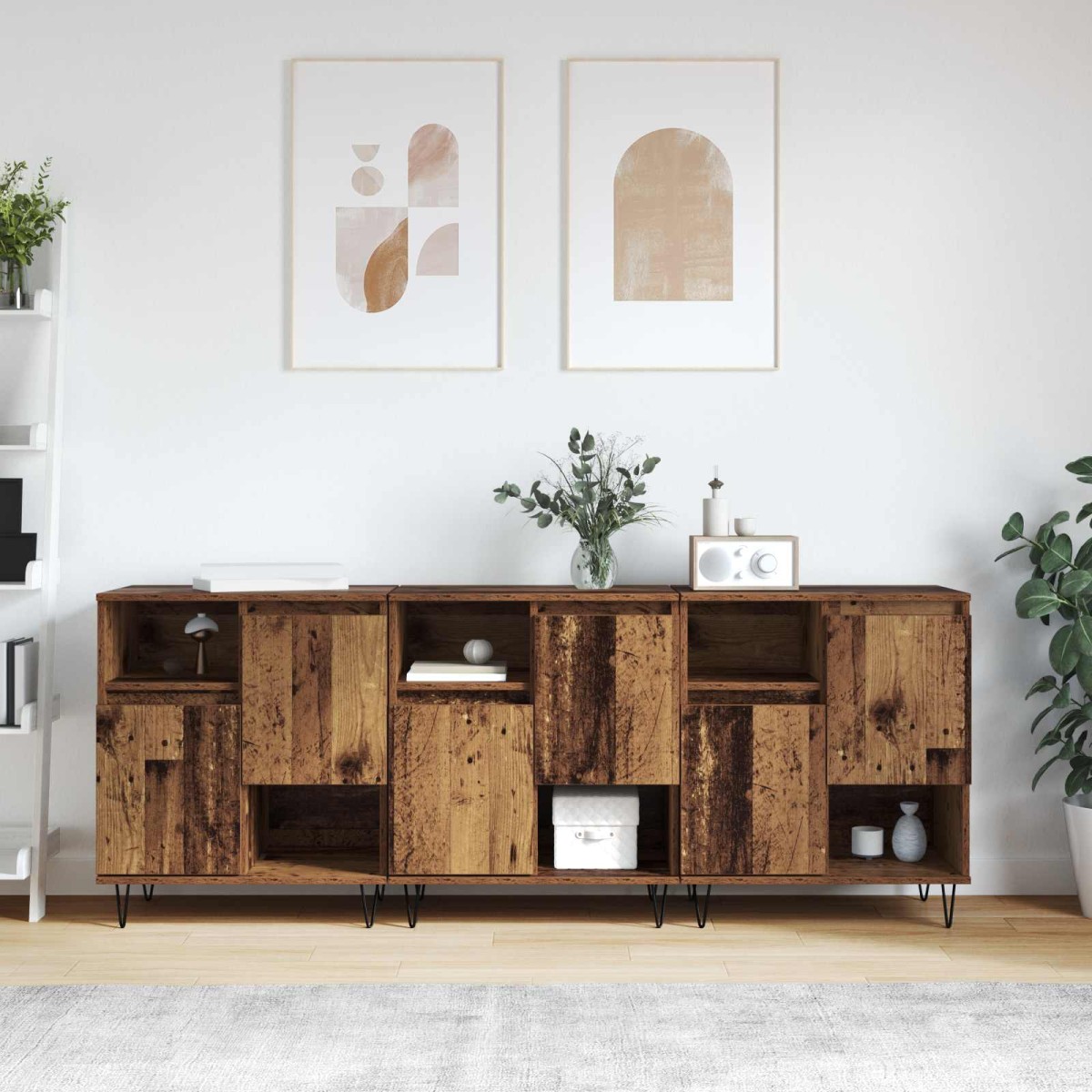 vidaXL Πλαϊνό γραφείο 3 τμχ. Παλιό ξύλο 60 x 35 x 70 cm