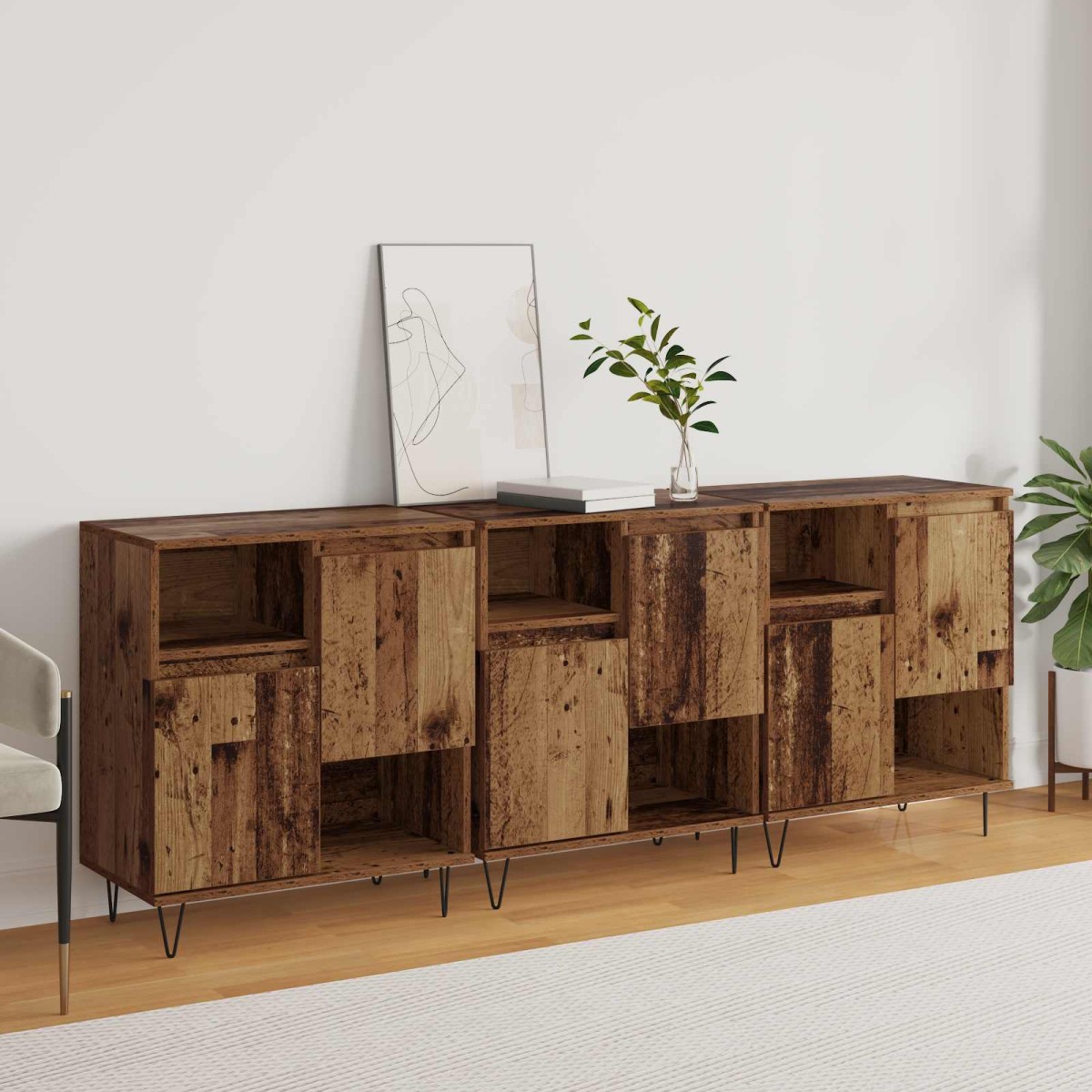 vidaXL Πλαϊνό γραφείο 3 τμχ. Παλιό ξύλο 60 x 35 x 70 cm