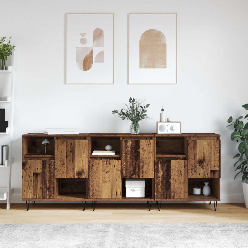 vidaXL Πλαϊνό γραφείο 3 τμχ. Παλιό ξύλο 60 x 35 x 70 cm