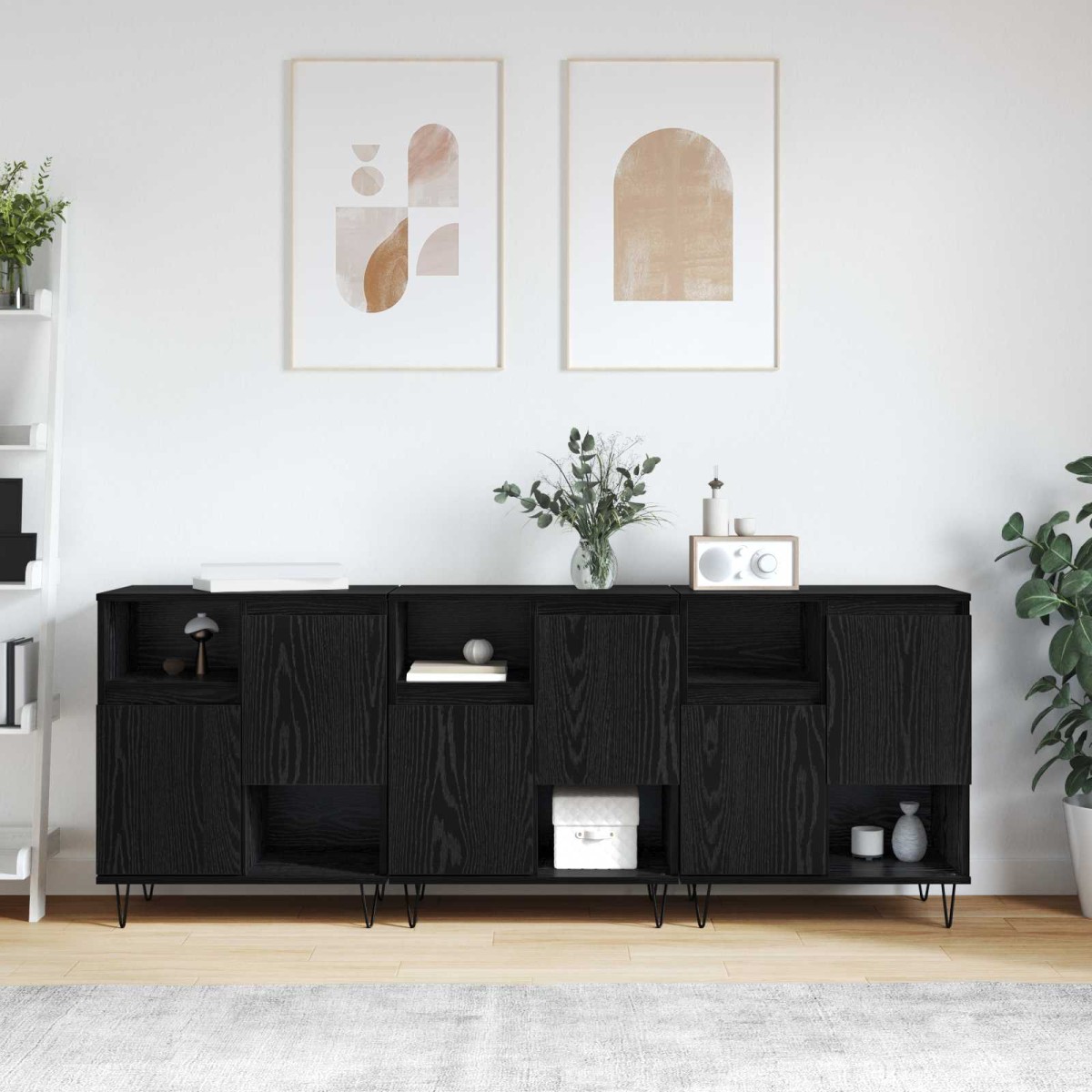 vidaXL Πλαϊνό γραφείο 3 τμχ. Μαύρη Οξυά 60 x 35 x 70 cm