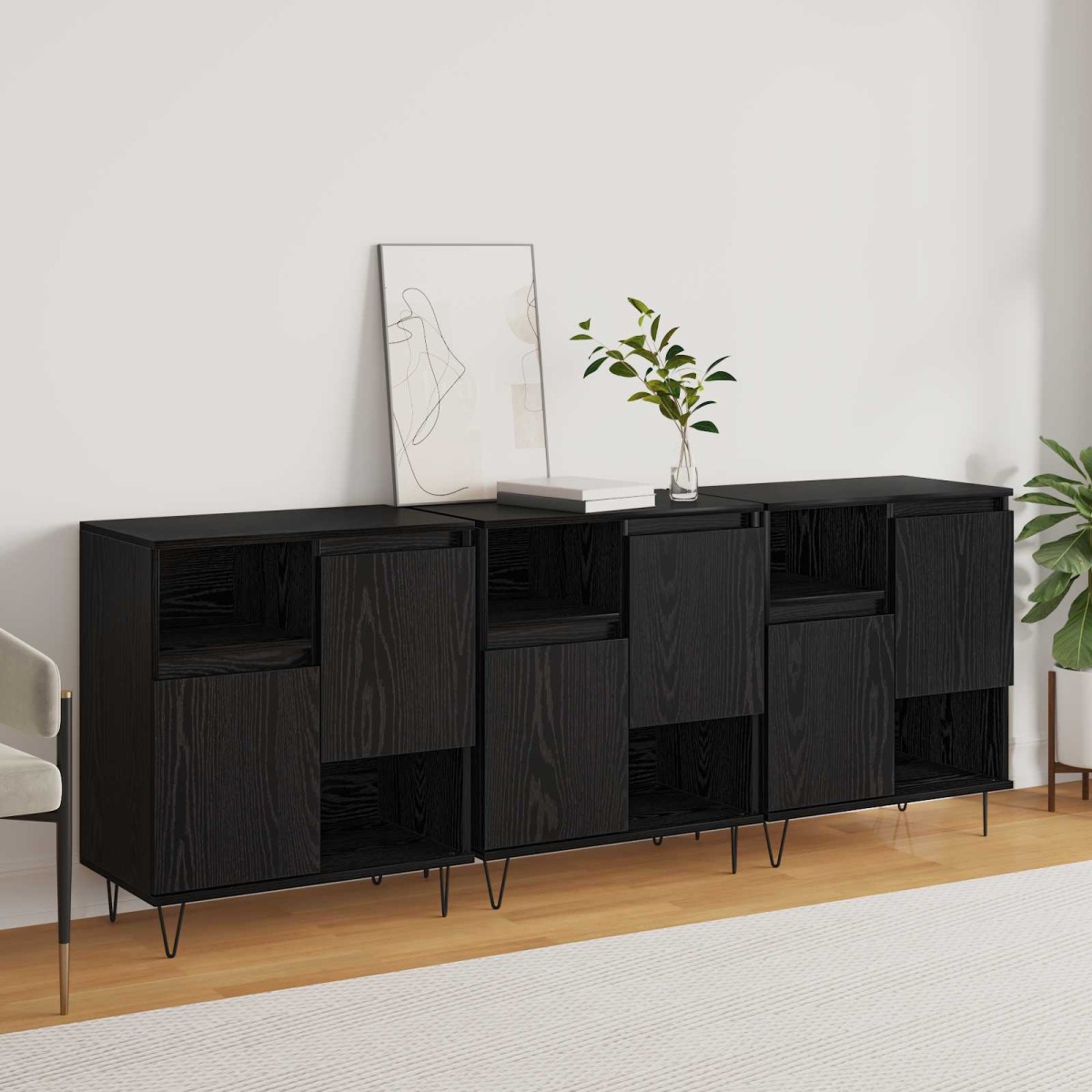 vidaXL Πλαϊνό γραφείο 3 τμχ. Μαύρη Οξυά 60 x 35 x 70 cm