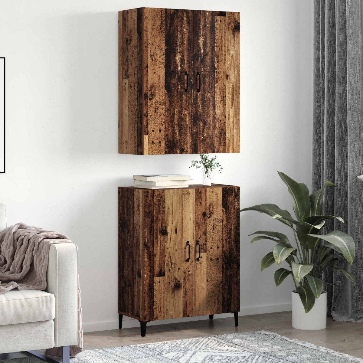 vidaXL Highboard 2 τμχ. Παλαιό ξύλο 69,5 x 34 x 180 εκ.